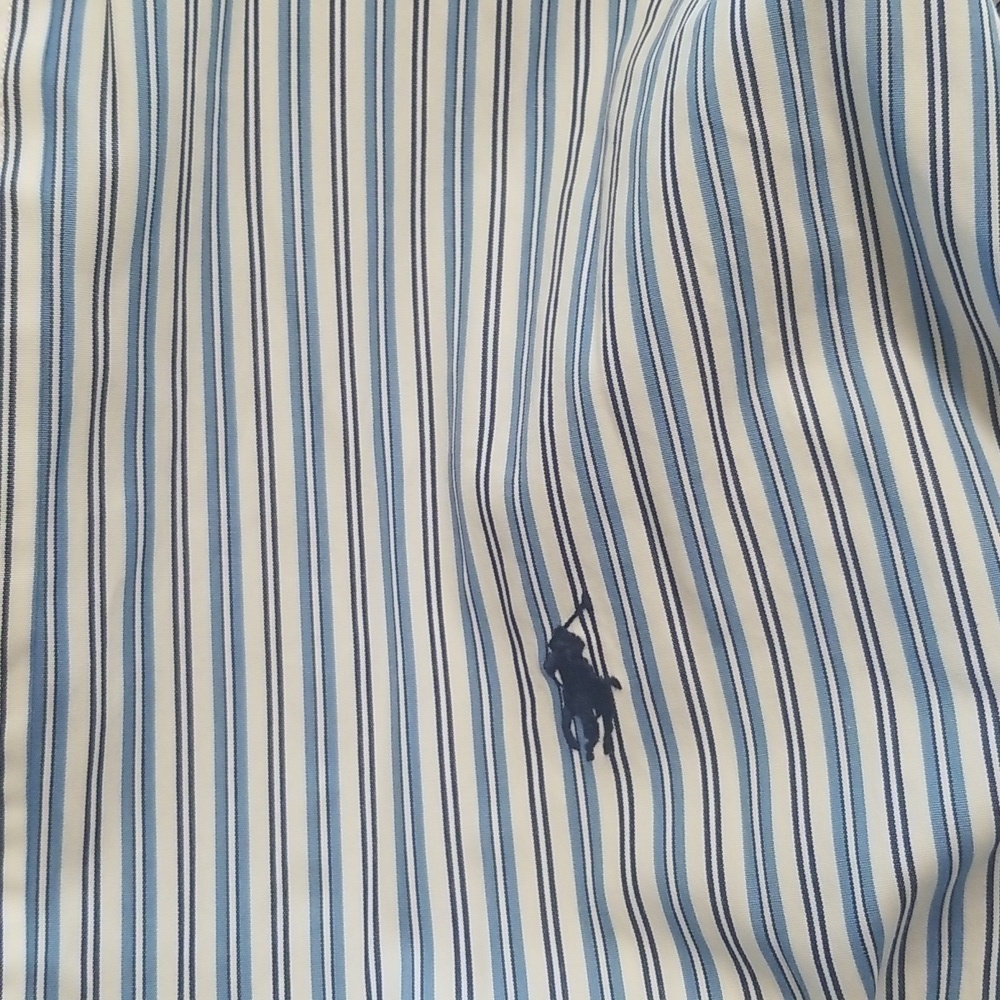 Ralph Lauren Mens Dress Shirt 17 1/2 34 35 Blue with White Business Office